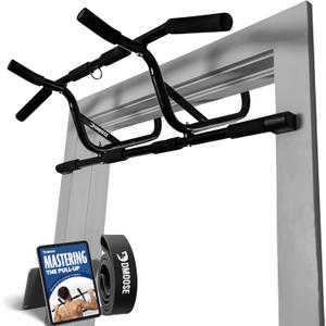 DMoose Fitness Pull Up Bar for Doorway - Upto 250 Lbs Capacity, No Screwing or Slipping, Hanging Pullup & Chin Up Bar for Door Frame - Multi Padded Grips for Strength Training with Installation Guide