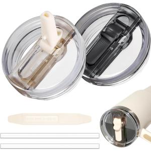 2 Pack 40 oz Tumbler Flip Straw Lid for Stanley Quencher ProTour Leak Proof Lid Replacement for Stanley H2.0 Quencher, Spill Proof Reusable Lid for Stanley Cup Accessories (Black & Cream, 40 oz)