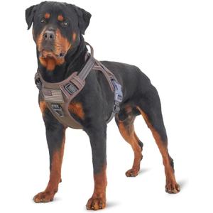 BUMBIN Tactical Dog Harness for Medium Dogs No Pull, Famous TIK Tok No Pull Dog Harness, Fit Smart Reflective Pet Walking Harness for Training, Adjustable Dog Vest Harness with Handle Brown (M(Neck:16-20", Chest:17-27"))