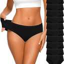 CULAYII Women's Cotton Bikini Panties, High-Cut Full Coverage Stretch Cool Underwear for Women 10 Black Large