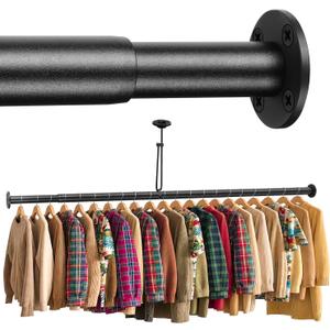 BaiNong Adjustable Closet Rods for Hanging Clothes 17 to 134 inch Black Heavy Duty clothes rod for closet, Laundry, Bathroom, RV Closet Organization and Storage(Extra long)