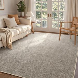 FinRec 4x6 Washable Area Rugs for Bedroom Living Room, Low Pile Thin Rug Solid Color, Non-Slip Carpet Indoor for Home Decor (Greige/White)