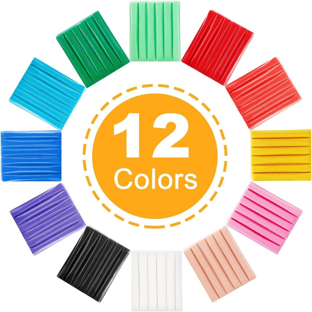 CiaraQ Small Modeling Clay Set, 12 Colors Safe & Non-Toxic Oven Bake Polymer Clay Starter Kit for Kids/Beginners