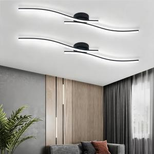 28W Linear Ceiling Light Black Modern LED Ceiling Light Fixture 6000K Aluminum 39.37Inch Long Ceiling Lamp for Hallway, Kitchen, Bedroom, Dining Room,2 Pack