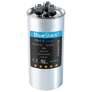 [UL Certified] BlueStars 70/7.5 uF 70+7.5 MFD 370 or 440 Volt VAC Round Dual Run Capacitor by BlueStars - Compatible for Air Conditioner or Heat Pump Condenser