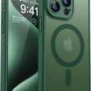 CANSHN Magnetic Compatible with iPhone 15 Pro Case, Upgraded [Full Camera Protection] [Compatible with Magsafe] [Translucent Matte] Shockproof Protective Phone Case Cover 6.1 Inch - Deep Green