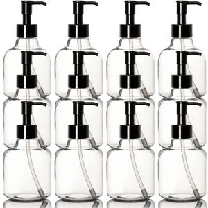 Youngever 6 Pack Plastic Pump Bottles, Clear Refillable Plastic Pump Bottles with Travel Lock (12 Ounce)