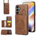 Compatible with Samsung Galaxy S25 FE 5G Wallet Case and Screen Protector Crossbody Shoulder Strap Ring Buckle Stand Card Holder Magnetic Car Mount Phone Cover for S 25 EF S25FE 25S 25FE Women Brown and Red, 2 Pack