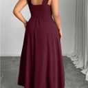 OYOANGLE Women's Plus Size Lace Trim Sleeveless Maxi Dress Wrap V Neck High Slit Formal Evening Dresses (Burgundy, XX-Large Plus)