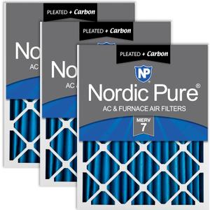 Nordic Pure 14x25x2 (Actual Size: 13 1/2 x 24 1/2 x 1 3/4) Pleated Air Filters MERV 7 Plus Carbon 3 Pack