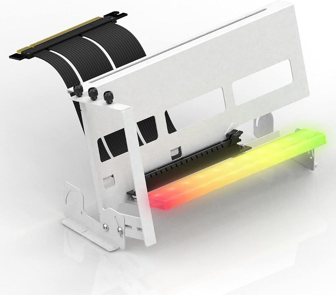 EZDIY-FAB PCIe 4.0 GPU Mount Bracket with ARGB LED Module, Multi-Angle Adjustment with Riser Cable, Compatible to RTX4090, 4080, 4070ti- White