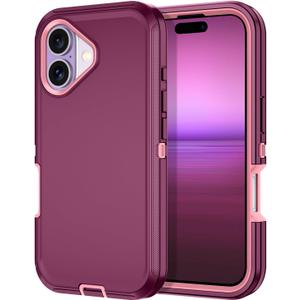 I-HONVA for iPhone 17 Case Shockproof Dust/Drop Proof 3-Layer Full Body Protection [Without Screen Protector] Rugged Heavy Duty Cover Case for Apple iPhone 17 6.3" 2025,Purple/Pink