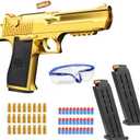 Shooting Toy Pull Back Action Jump Ejecting Magazine Pistol Toys Foam Blaster for 8 Years+ Children Boys & Girls, Gold