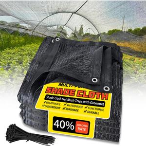 40% Shade Cloth 16x20 FT, Black UV-Resistant Sunblock Mesh Tarp for Garden, Greenhouse, Raised Beds, Vegetables & Flower Shade Cover from Sun