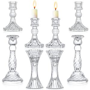 Glass Candlestick Holders - Set of 8 Clear Taper Candlestick Glasses,Crystal Candle,for All Formal Events,Candlelight Dinner,Wedding, Dinning, Party,Home Decoration
