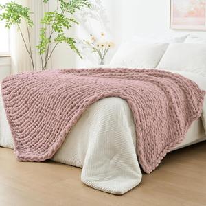 Bigacogo Chunky Knit Throw Blanket for Couch, 60x80 inches, Dusty Pink, 60"x80" (Over Size Throw）