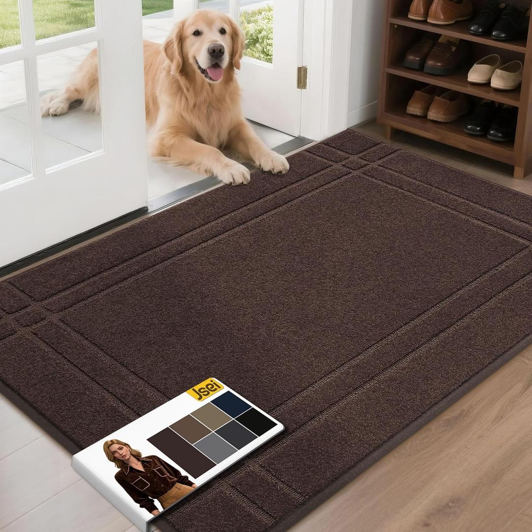 JSEI Entryway Rugs Doormat 32"x48", Non-Slip Dirt Trapper Door Mats Indoor, Washable Absorbent and Stain Resist Welcome Floor Mat for Front Door, Dog Door Mat, Dirty Wet Shoes & Paws, Brown