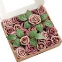 Ling's moment Artificial Wedding Flowers 1.5" Rose Buds and 2" Petite Roses 25pcs Dusty Rose & Mauve w/Stem for DIY Wedding Boutonniere Wrist Corsages Bouquets Centerpieces Arrangements