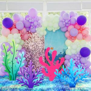 Novabright 5 Pcs Large Under the Sea Mermaid Party Decoration Ocean Wave Tablecloth Corals Seaweed Decoration for Under the Sea Beach Surf Pool Birthday Party Decorations Photography Props
