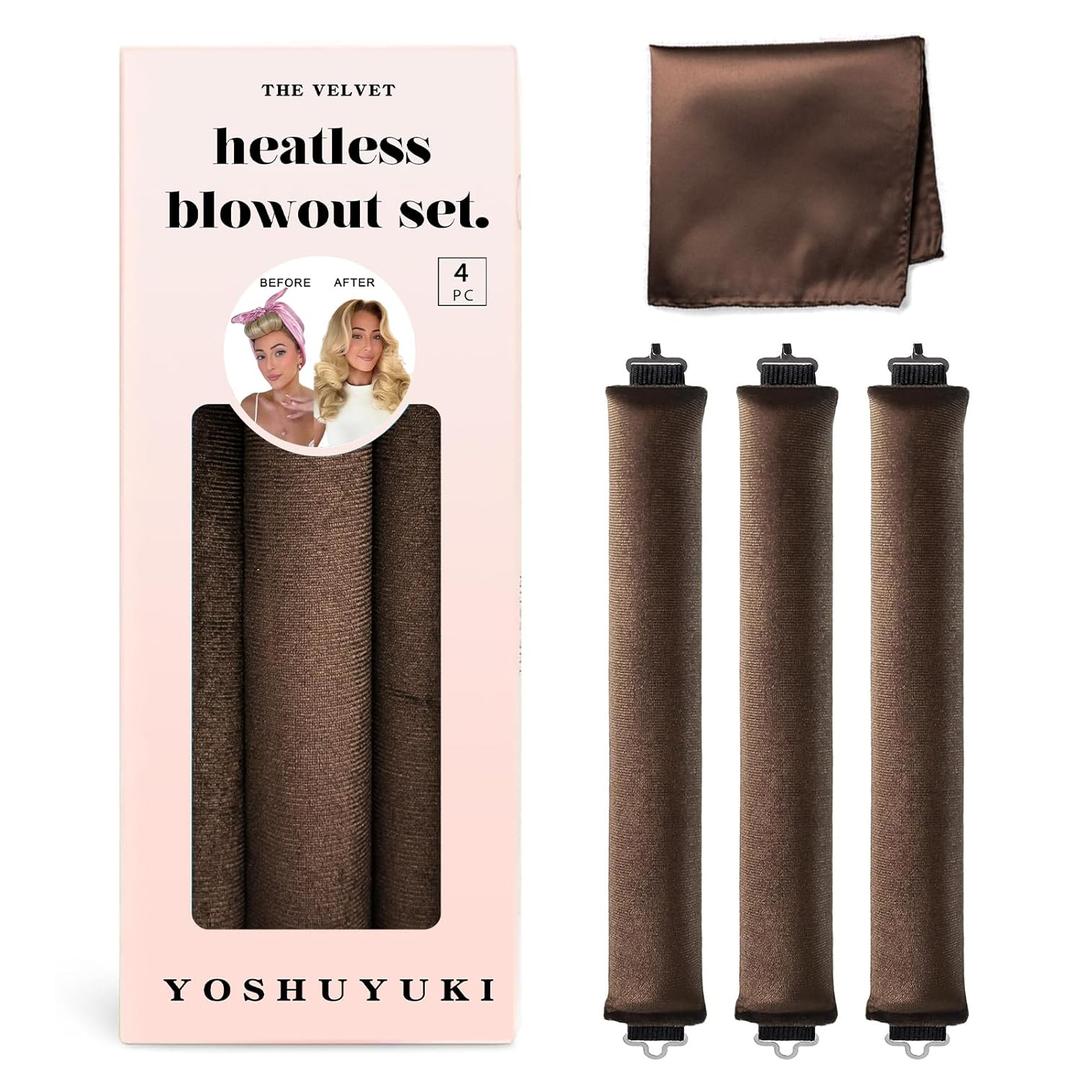 Classic Heatless Curls Overnight Rods No Heat Hair Curlers to Sleep Jumbo Foam Large Hair Rollers for Long Short Hair Heatless Curling Rod Set Styling Tools with Satin Scarf Brown (Classic - Brown)