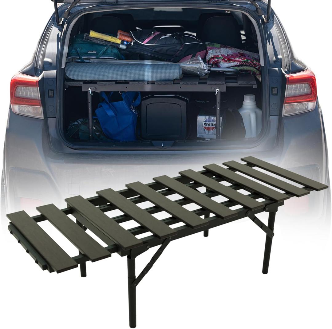 Mini Rack- Trunk Shelf Organizer, Universal Fit Car Storage Accessory for SUV, Hatchback & Minivan Owners, Compact Trunk Organizer Storage Rack, Camping Table & Kids' Sleeping Pad