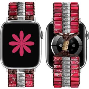 JR.DM Boho Beaded Natural Stone Bracelet for Women Compatible with Apple Watch Band 38/40/41/42/44/45/46/49mm, Adjustable Handmade Braided Rope Strap for iWatch Series 10/9/8/7/6/5/4/3/2/1/SE, Red