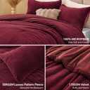 ChiXpace Flannel Fleece Comforter King Set - Furry Burgundy Leaves Pattern Faux Fur Bed Set, Winter Ultra Soft Fuzzy Comfort Set, Velvet Bedding Set for Bed with 2 Pillow Cases