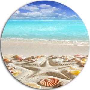 Designart MT8947-C23 Caribbean Sea Starfish Beach and Shore Circle Wall Art, 23" x 23", Blue/Brown