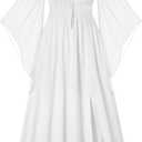 SCARLET DARKNESS Renaissance Dress Women Bell Sleeve Fairy Dresses Witch Costume Split Maxi Dress with Pockets, Size: S