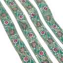 10 Yards 1.61 Inch Green Jacquard Ribbon Boho Gold Sequin Bead Flower Embroidery Woven Trim Tape Polyester Floral Embroidered Applique Ribbons for Sewing Making Crafts Cloth Dress Home Decor, Dark Cyan