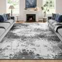 Washable Rug 8x10 Area Rugs for Living Room Bedroom Carpet, Grey Indoor Vintage Abstract Boho Large Rug Non Slip Faux Wool Rugs for Dorm, Dining Room Table, Nursery, Kids Playroom, Gray