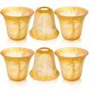 Teenyyou 6 Pcs Bell Shaped Glass Lamp Shade E26 Replacement Globe Ceiling Fan Light Cover with 1-5/8'' Fitter Opening for Chandelier Wall Sconce Pendant Light Bathroom Vanity Fixture (Amber Marble)
