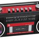 Portable Cassette Player Boombox AM/FM/SW Radio Stereo, CasetteTape Player Recorder,MP3 Bluetooth USB RGB Lights TF card (Red)