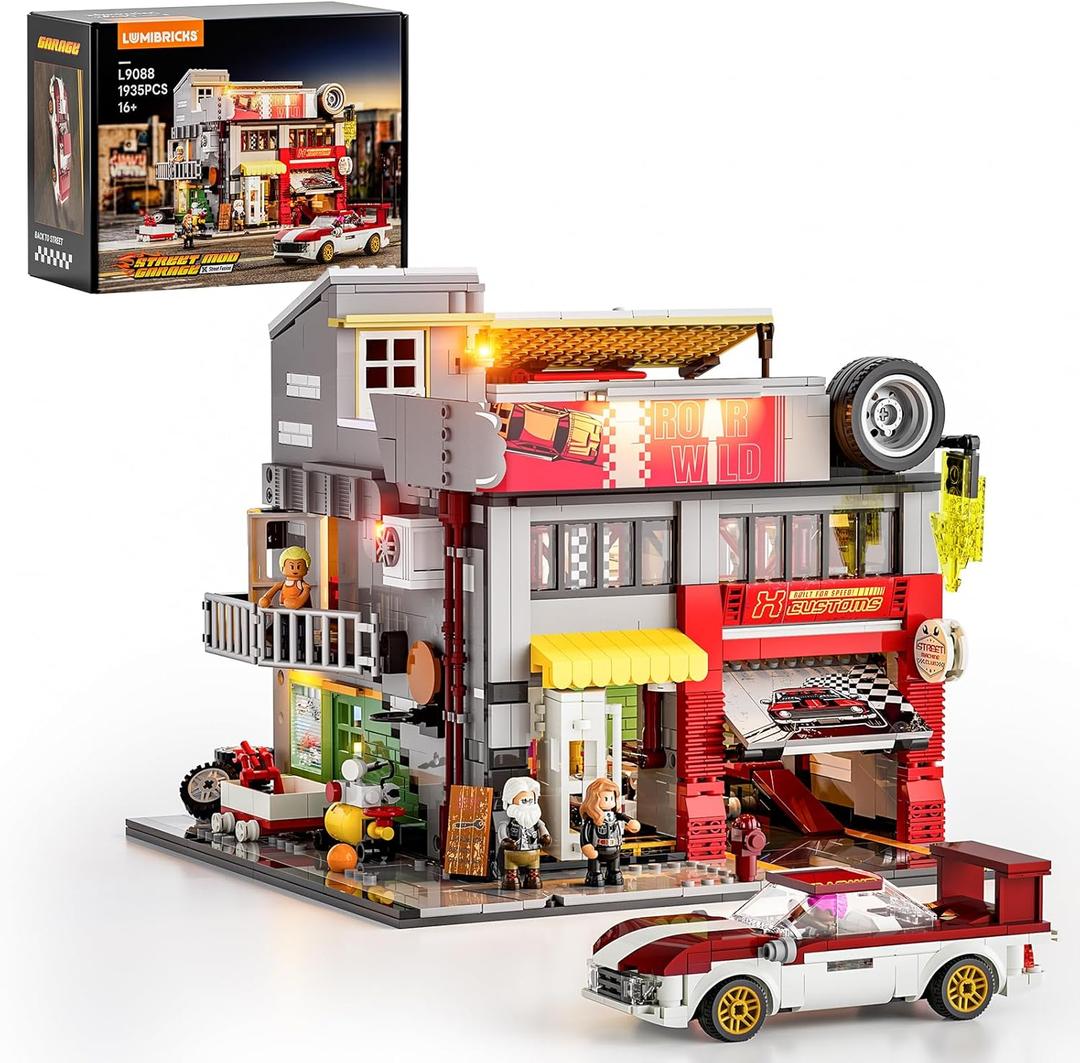 Lumibricks Street MOD Garage Lighting Building Bricks Set - Street Fusion City Car Modification Shop Modular Building Collection Kit 1935 Pcs for Adults & Teen & Car Lovers