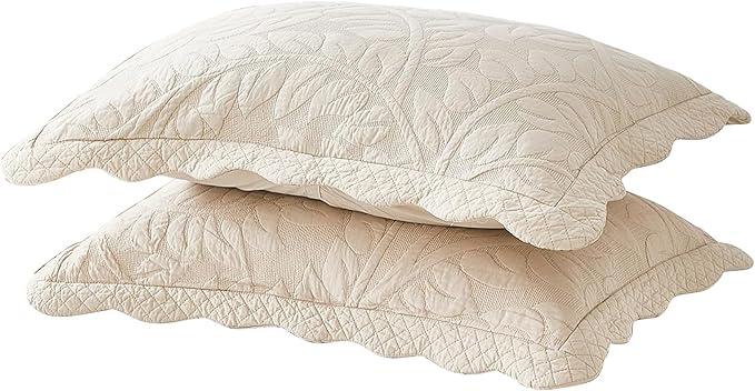 MarCielo 2-Piece 100% Cotton Quilted Pillow Shams Embroidered Farmhouse Pillow Shams (Standard, Natural Beige)