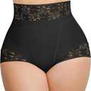 SHAPELLX Shapewear for Women Tummy Control Short Faja Body Shaper Compression Panties Mid Waisted Briefs Lace Underwear (Small, A1-black)