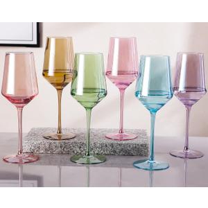 Physkoa 15oz Colored Wine Glasses Set of 6  Elegant Long Stem Glassware for Wine, Party, Dinner, Housewarming, Birthday or Holiday Gift (Multicolor)