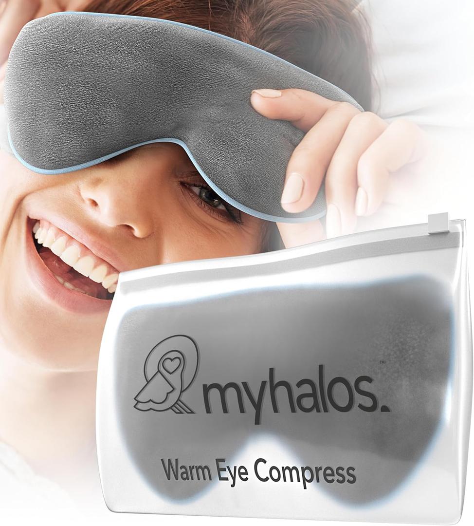 MyHalos® Heated Eye Mask for Dry Eyes - Steam Warm Compress for Eyes - Remove Styes, Chalazion Therapy Warming and Heating Pad Hot Compress - Moist Heat Mask for Blepharitis & MGD - FSA|HSA Eligible