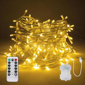 LUCOZA 33 FT 100 LED Fairy Lights USB Battery Operated Clear Wire with Remote Control, 8 Modes String Lights with Timer Starry Twinkle Lights for Indoor Bedroom Party Christmas, Warm White