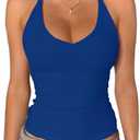 Danysu V Neck Racer Back Tank Top for Women Padded Ribbed Long Tank Fitted Basic Cami Tops Medium