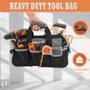 16-inch Tool Bag, Portable Tool Box Organizer Storage, Wide Mouth Tool Tote Bag with Large Zipper, 17-Pocket Adjustable Shoulder Strap and Ergonomic Handle (16" Molded Base)