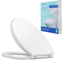Hibbent Premium Elongated Toilet Seat with Cover Quiet Close, One-Click to Quick Release, Easy Installation Non-Slip Seat Bumpers, Slow Close Toilet Seat and Cover, Easy Cleaning-White Color,