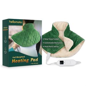 HELLOMOTO Full Weighted Heating Pad for Neck and Shoulders – Ultra-Soft Fleece Electric Heating Wrap with 12 Heat Settings & 8 Timer Auto-Off – Green