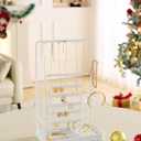 Lolalet Jewelry Organizer Stand, No Assembly Needed Display Storage with Rotating Earring Holder and Velvet Ring Tray for Necklace Bracelet Studs,Christmas Gifts Room Dorm Decor for Teen Girls -White