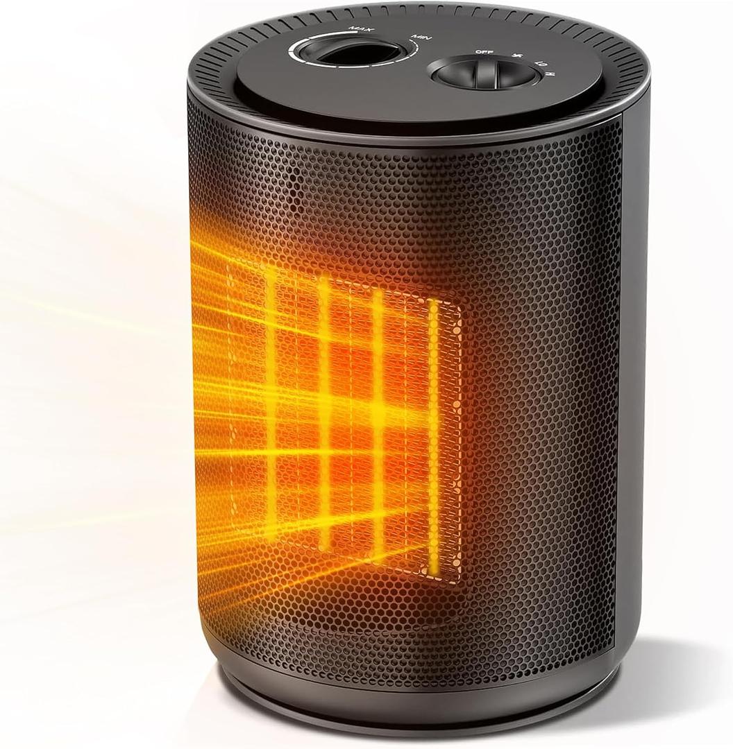 Portable Ceramic Space Heater w/Thermostat, 1500W Indoor Electric Mini Heater Fan with Overheat & Tip-Over Protection, PTC Ceramic Fast Safety Heat for Office Room Dorm Desk