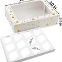 15 Packs Christmas Cupcake Boxes 12 Count, 13x10x3.5 Inch Gold Star Cupcake Containers with Clear Window, Auto-Pop Up Cupcake Carrier with Inserts for Cup Cake, Cupcake Holder for Cookies and Pastry