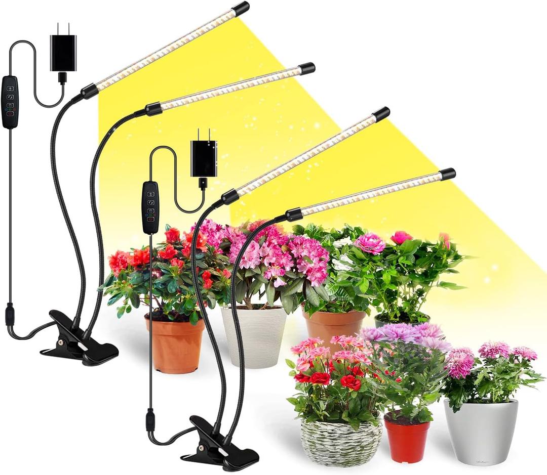 Bseah Grow Light Plant Light Indoor Plants, Full Spectrum Clip Plant Lamp, 10-Level Dimmable, Auto ON & Off Timer (2 Pack)