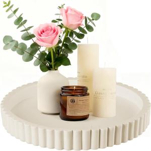 Decorative Tray for Coffee Table Decor - Resin Round Tray Stylish Coffee Table Centerpiece for Living Room Decor, Minimalist Vanity Organizer for Candles, Perfume, Bathroom & Home Styling