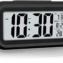 Jisile Digital Alarm Clock, Alarm Clock for Bedroom with Smart Night Light, Indoor Temperature, Large LED Display, Battery Operated Desk Clock for Kids Birthday