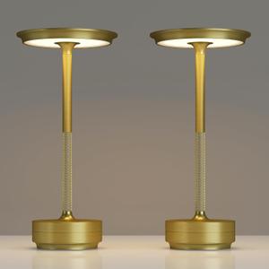TBBGA 2 Pack Rechargeable Cordless Table Lamps, Portable 5000mAh Battery Table Light, 3 Color Stepless Dimming LED Table Light with Memory Function, for Outdoor/Dinner/Patio/Restaurant.(Gold)